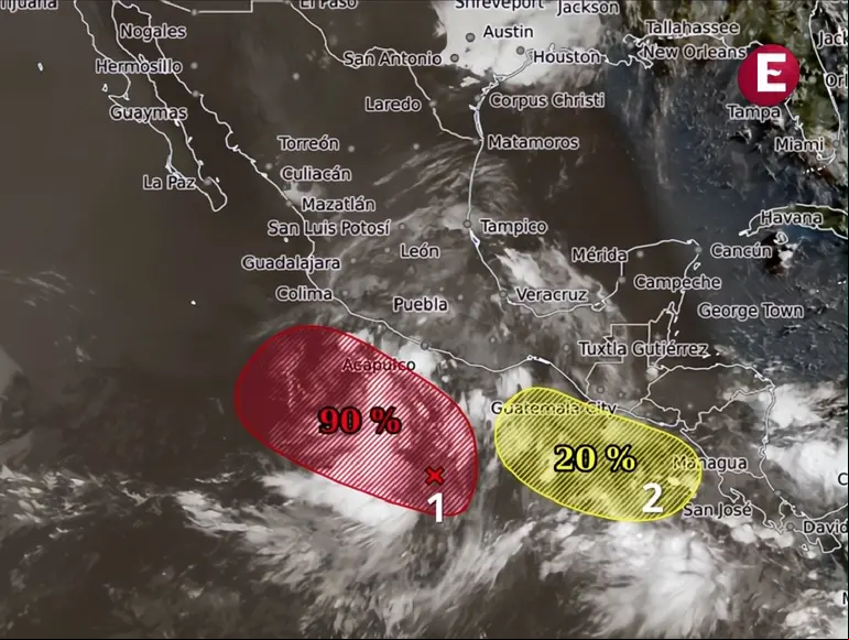 Mapa de posible formación de ciclones tropicales cerca de México