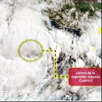 Mapa de la ubicación de la depresión tropical Cuatro-E